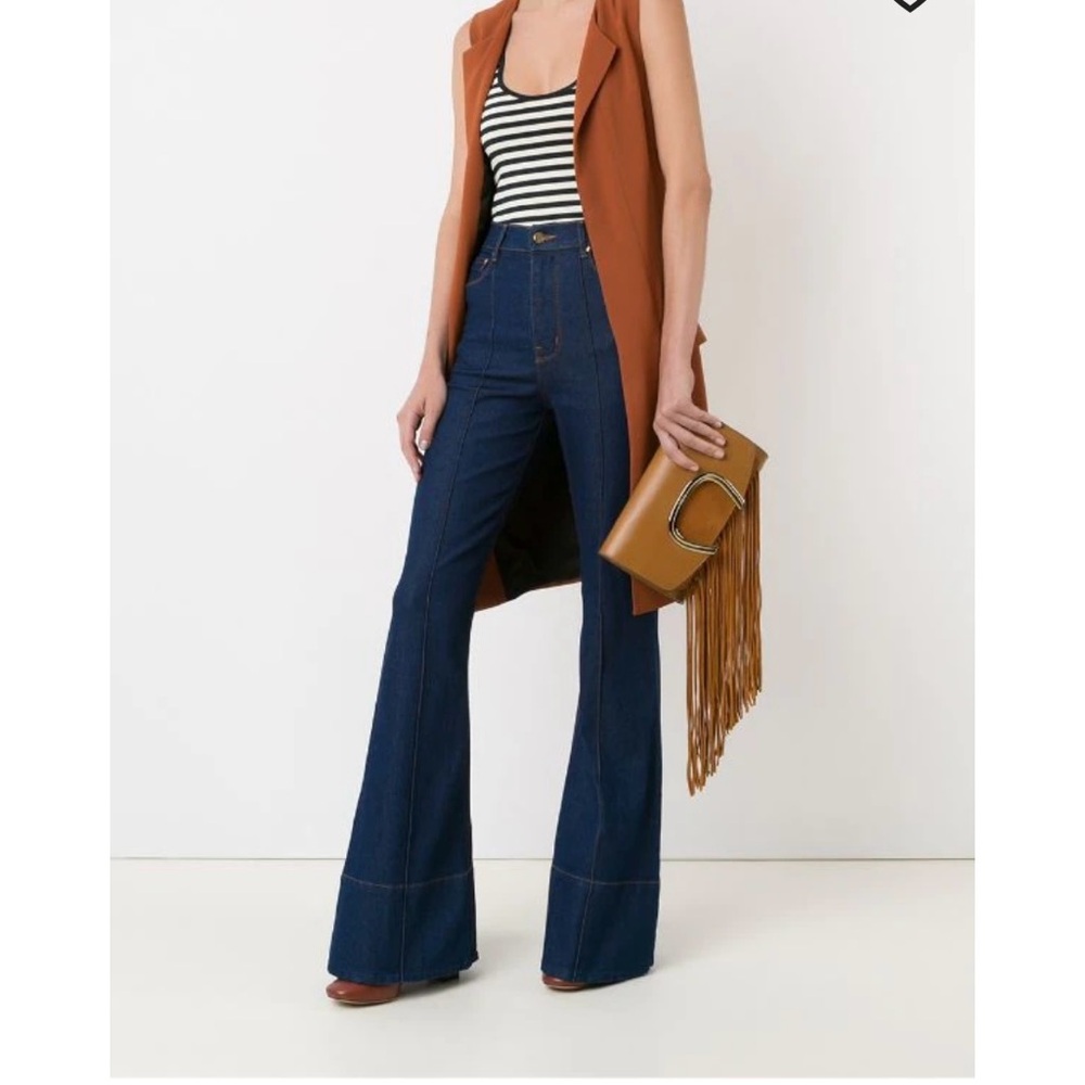 Dark blue cotton blend high waist flared jeans from Amapô.